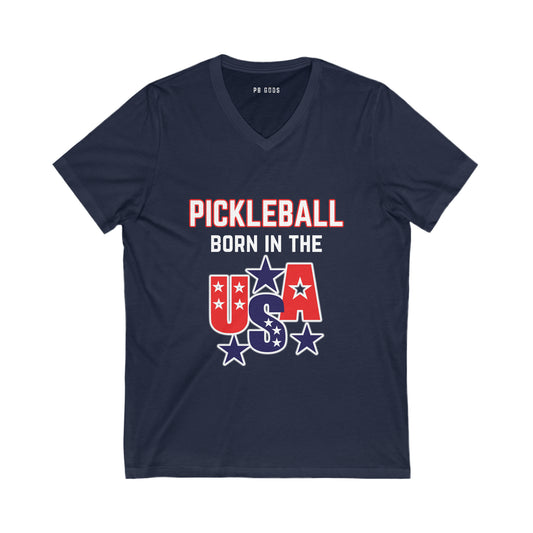 Pickleball: Born in the USA Jersey Short Sleeve V-Neck Tee