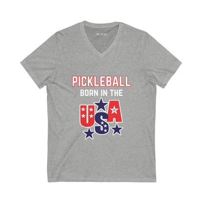 Pickleball: Born in the USA Jersey Short Sleeve V-Neck Tee