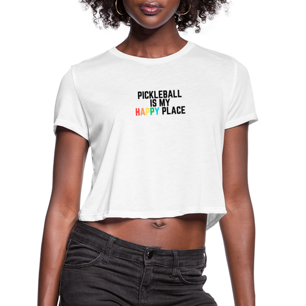 Pickleball Happy Place Women's Cropped T-Shirt White - white