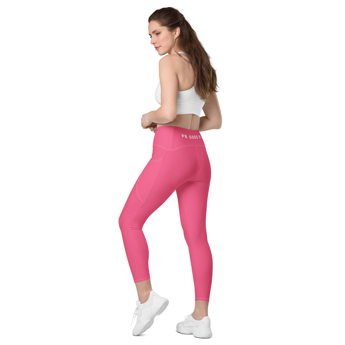 Flamingo Pink Crossover Full Length Leggings with Pockets (XXS-6XL)