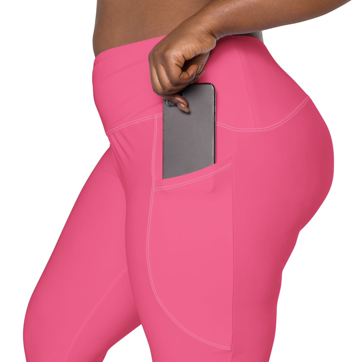 Flamingo Pink Crossover Full Length Leggings with Pockets (XXS-6XL)