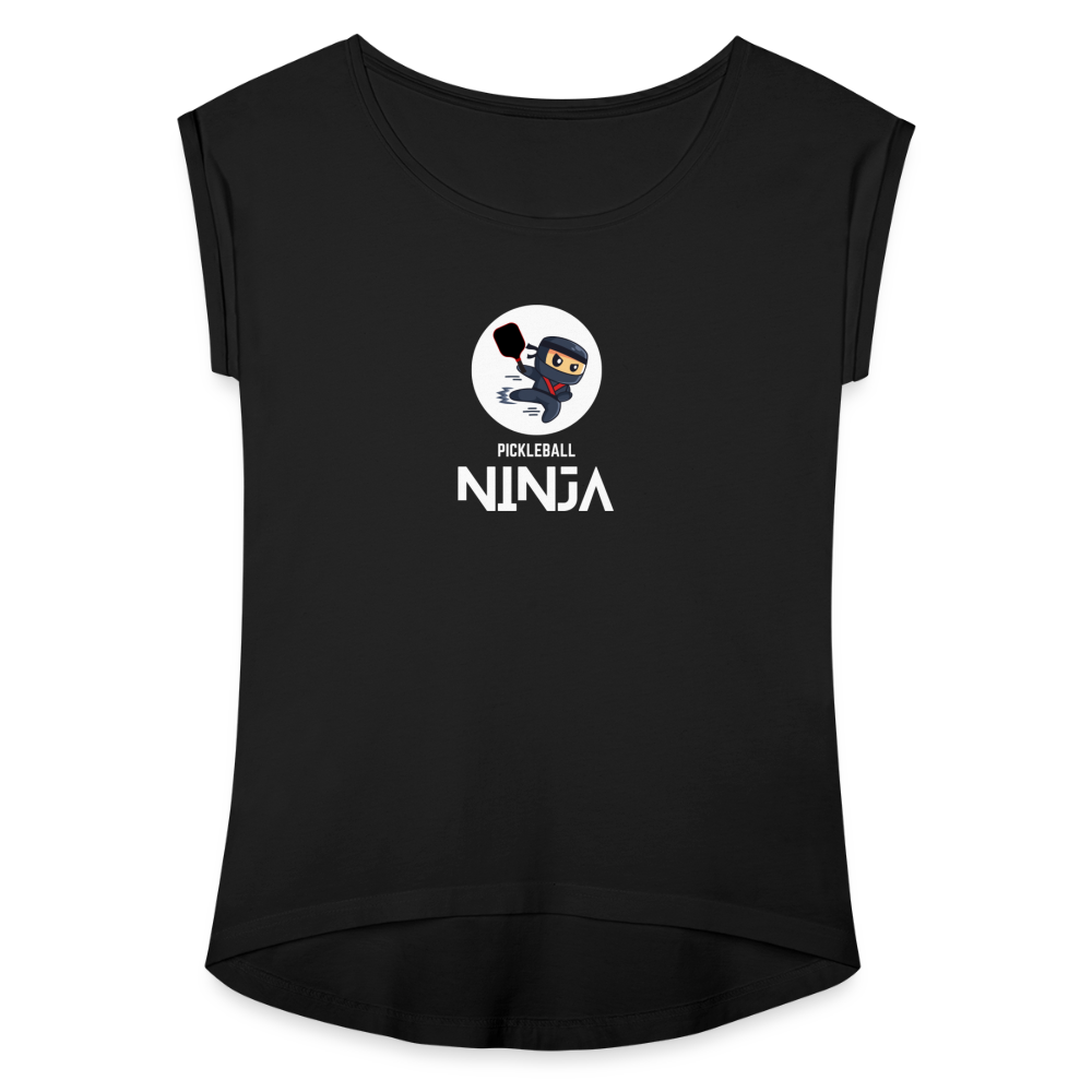 Pickleball Ninja Women's Roll Cuff T-Shirt - black