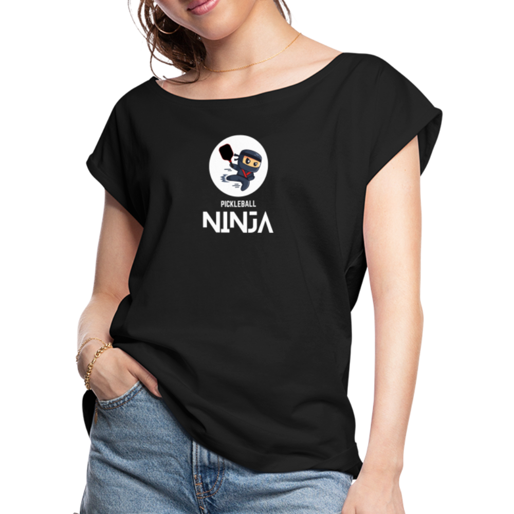 Pickleball Ninja Women's Roll Cuff T-Shirt - black