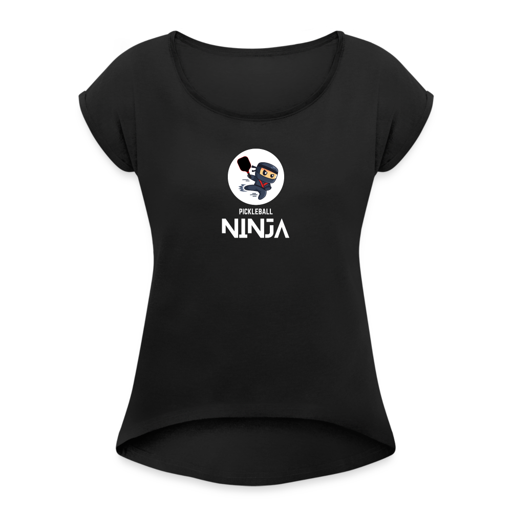 Pickleball Ninja Women's Roll Cuff T-Shirt - black