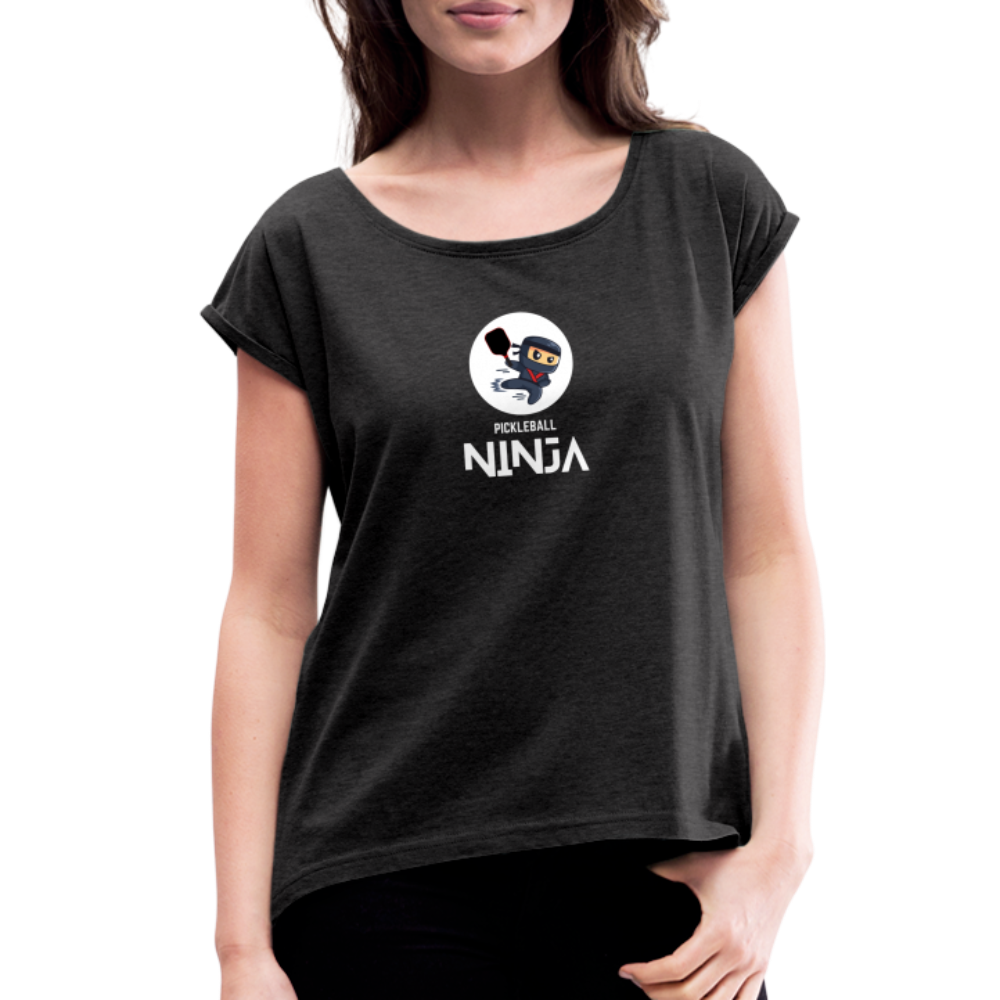 Pickleball Ninja Women's Roll Cuff T-Shirt - heather black