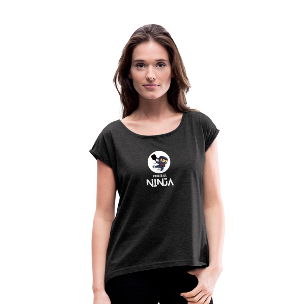 Pickleball Ninja Women's Roll Cuff T-Shirt - heather black