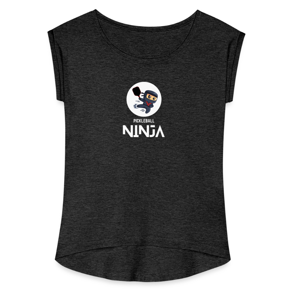 Pickleball Ninja Women's Roll Cuff T-Shirt - heather black