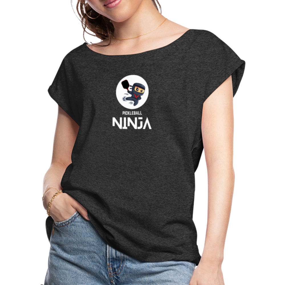 Pickleball Ninja Women's Roll Cuff T-Shirt - heather black