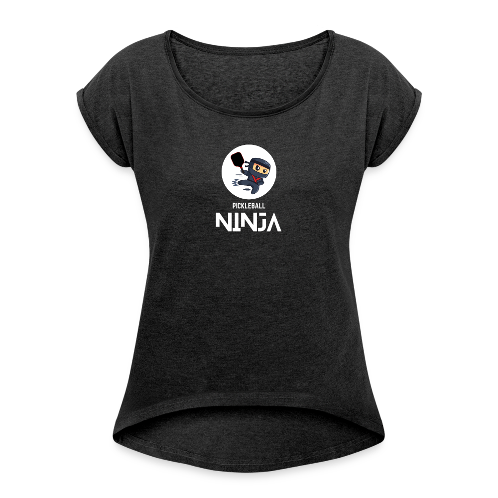 Pickleball Ninja Women's Roll Cuff T-Shirt - heather black