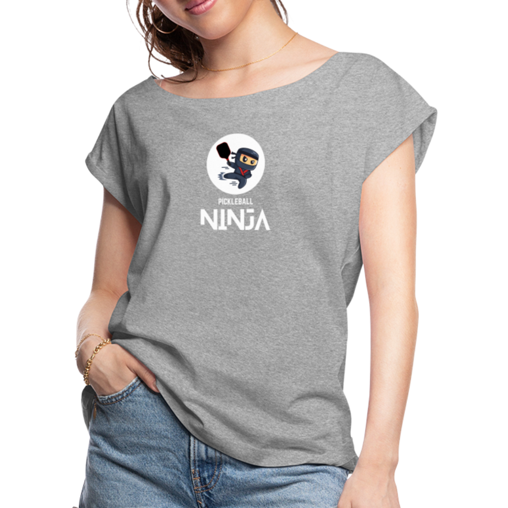 Pickleball Ninja Women's Roll Cuff T-Shirt - heather gray