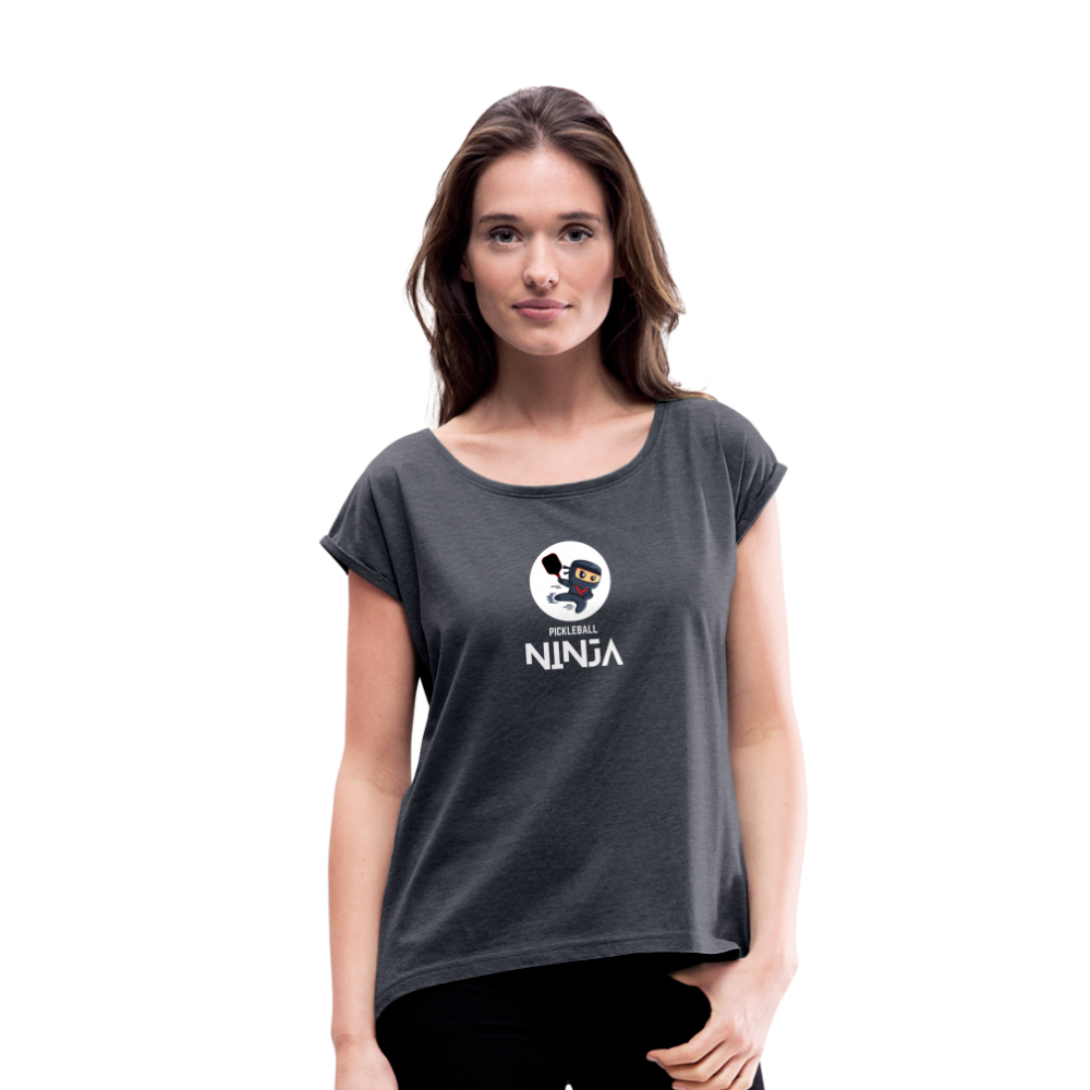 Pickleball Ninja Women's Roll Cuff T-Shirt - navy heather