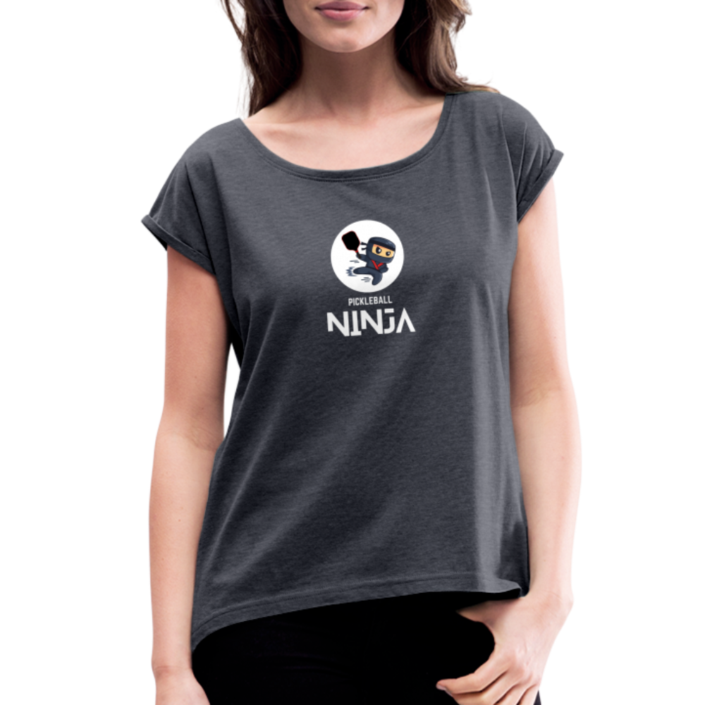 Pickleball Ninja Women's Roll Cuff T-Shirt - navy heather