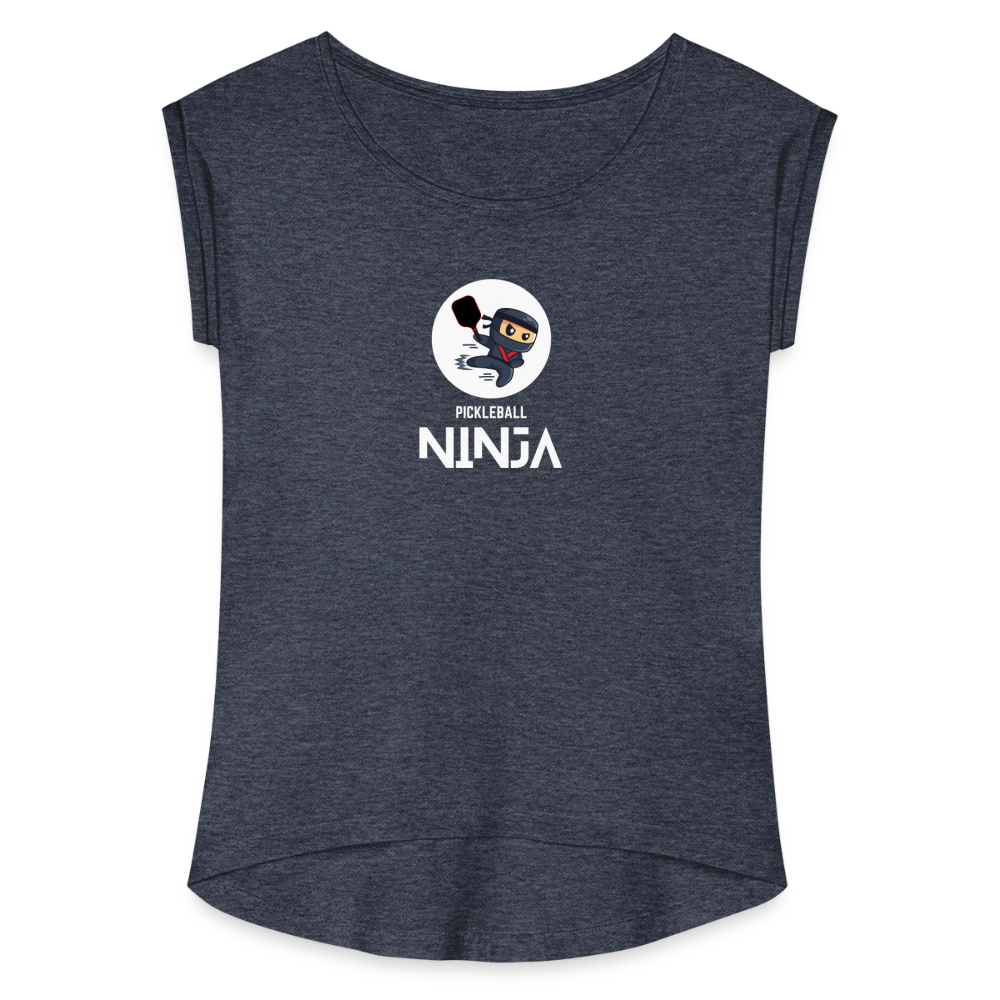 Pickleball Ninja Women's Roll Cuff T-Shirt - navy heather