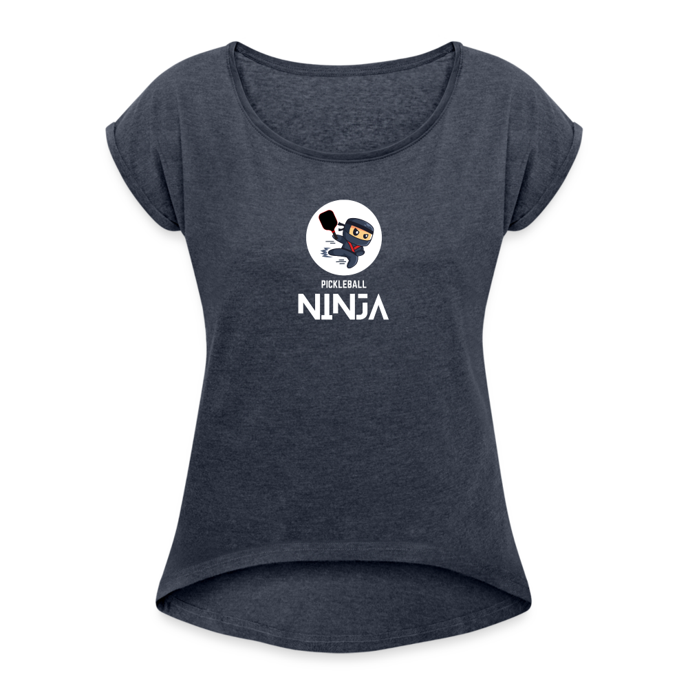 Pickleball Ninja Women's Roll Cuff T-Shirt - navy heather