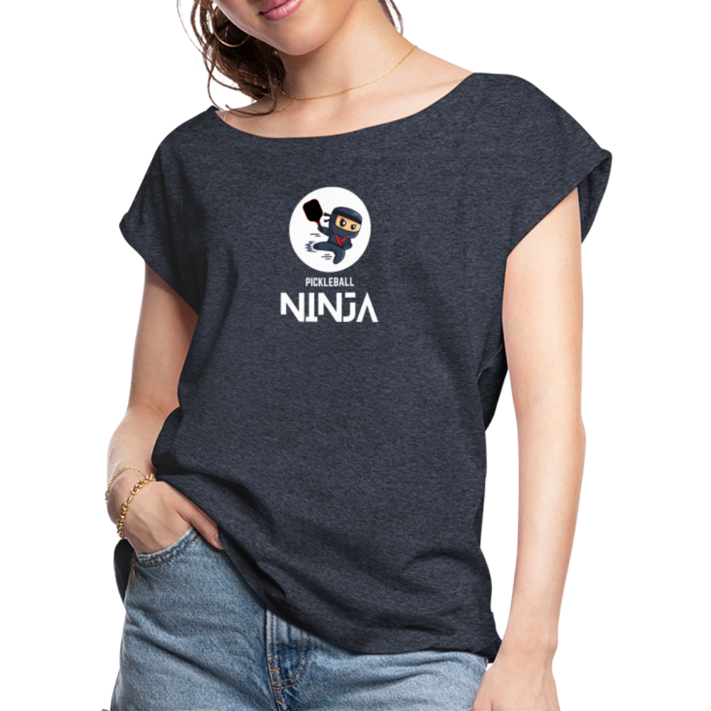 Pickleball Ninja Women's Roll Cuff T-Shirt - navy heather