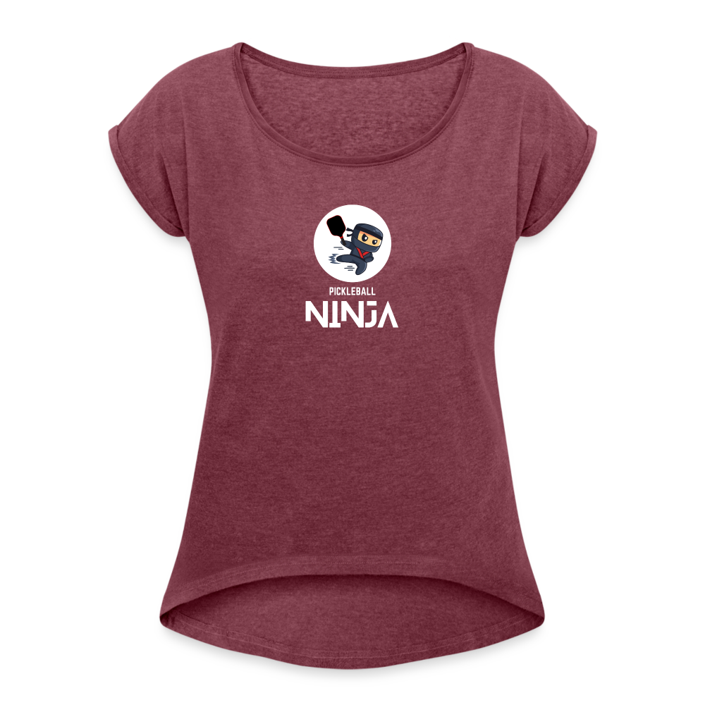 Pickleball Ninja Women's Roll Cuff T-Shirt - heather burgundy