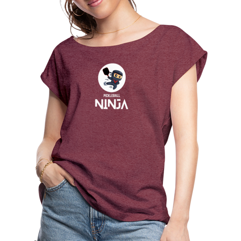 Pickleball Ninja Women's Roll Cuff T-Shirt - heather burgundy