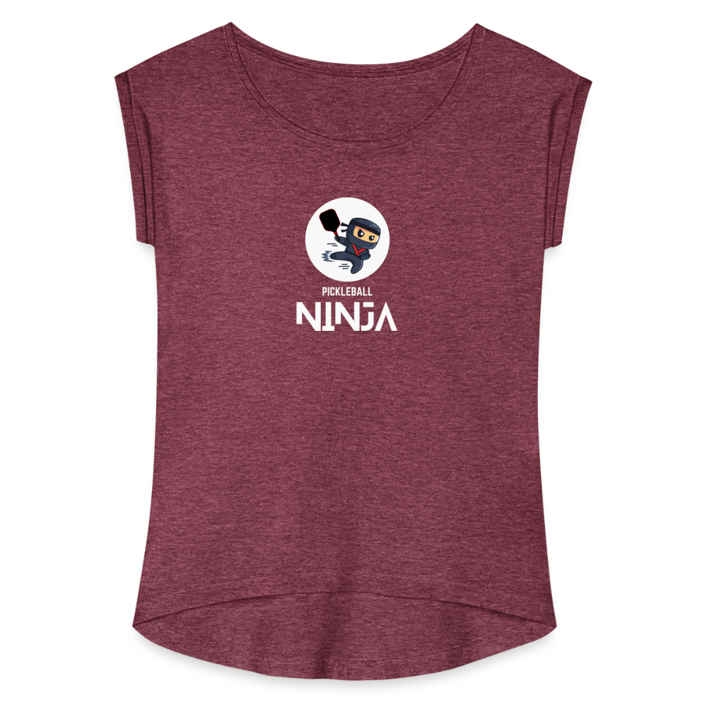 Pickleball Ninja Women's Roll Cuff T-Shirt - heather burgundy