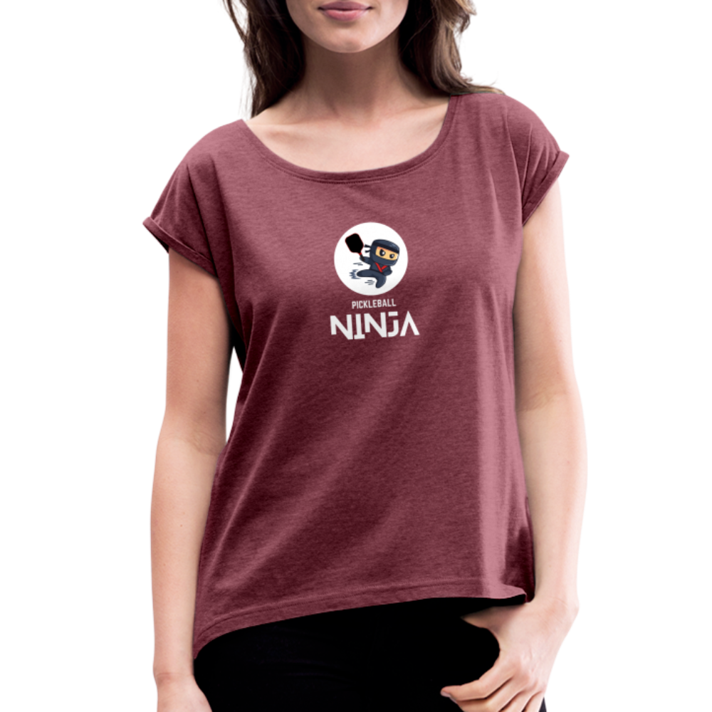 Pickleball Ninja Women's Roll Cuff T-Shirt - heather burgundy