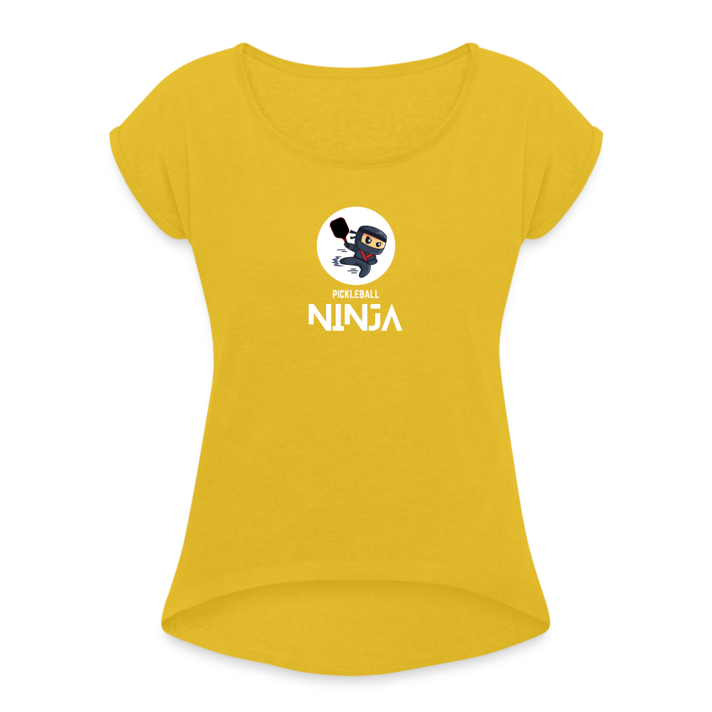 Pickleball Ninja Women's Roll Cuff T-Shirt - mustard yellow