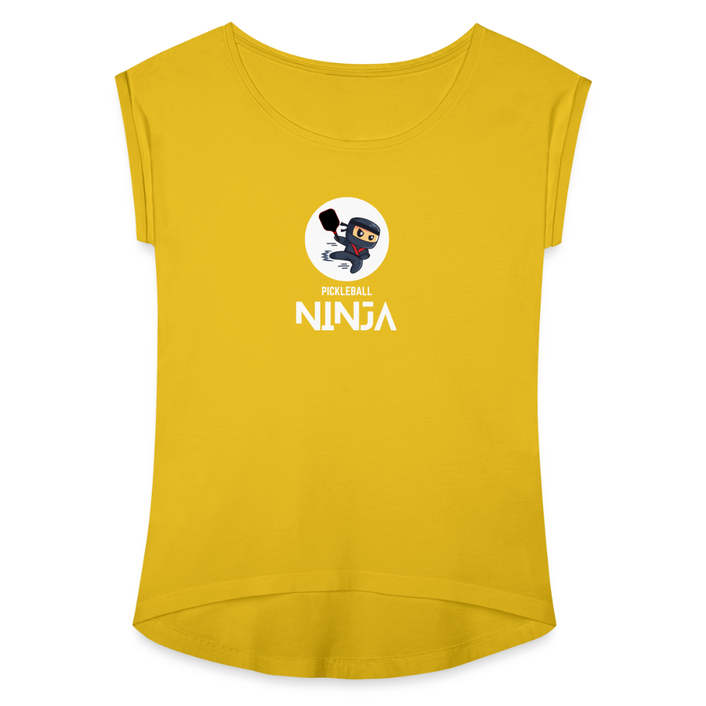 Pickleball Ninja Women's Roll Cuff T-Shirt - mustard yellow