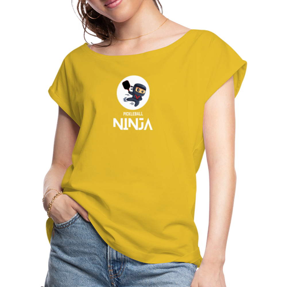 Pickleball Ninja Women's Roll Cuff T-Shirt - mustard yellow